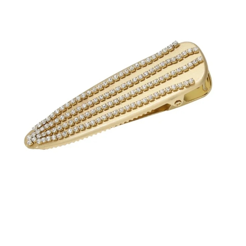5/$25 Gold-Tone Crystal Row Large Hair Barrette Clip Vintage Glam — image 2 of 7
